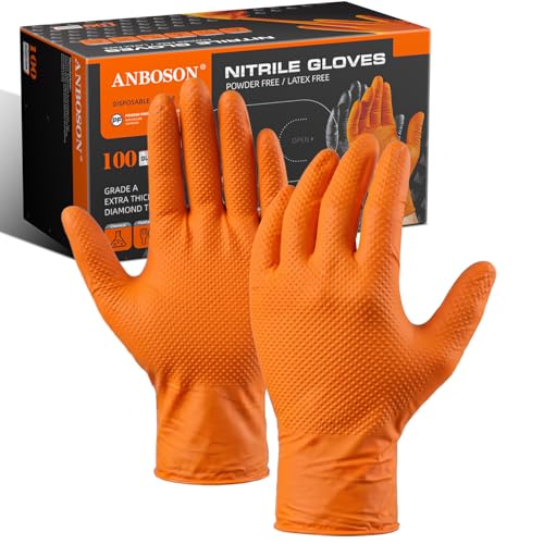 Image of ANBOSON 10 Mil Heavy Duty Mechanic Nitrile Gloves, XLarge Orange 100 Count