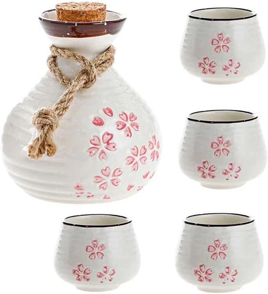 Traditional Sake Cup,Ceramic Wine Glasses,Small and Exquisite,European Style,Cherry Blossoms Ceramics Liquor Cup Home Bar Wine Set Flagon Liquor Cup Sake White Wine Pot Gifts