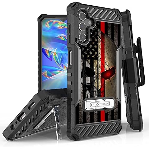 Beyond Cell Tri-Shield Kickstand Phone Case with Belt Clip Holster Compatible with Samsung Galaxy A13 5G Military Grade Drop Tested Rugged High Impact Full Body Shockproof American Flag Spartan Skull Cover