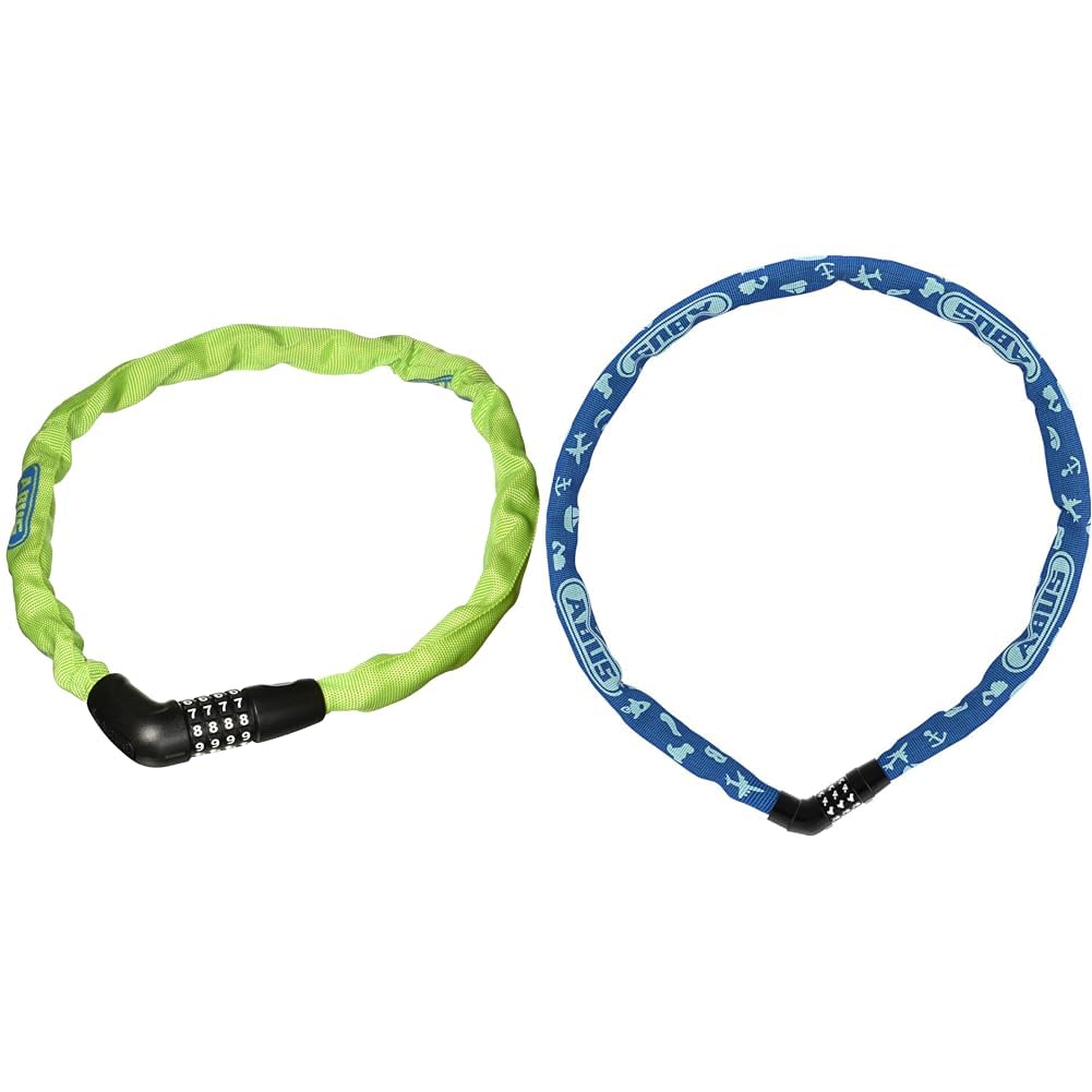 ABUS Uni, Fahrradschloss, Grün (Lime), 75 cm & Kettenschloss Steel-O-Chain 4804C Symbols – Zahlenschloss für Kinderfahrräder – ABUS-Sicherheitslevel 3 – 75 cm – Blau
