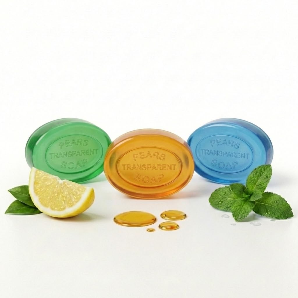 Pears Transparent Soap Bar Set of 3 - Natural Soap Bar with Essential Oil, Lemon Flower & Mint Extracts - Moisturising Hand Soap Bar for Sensitive Skin - 125g Each (375g Total)