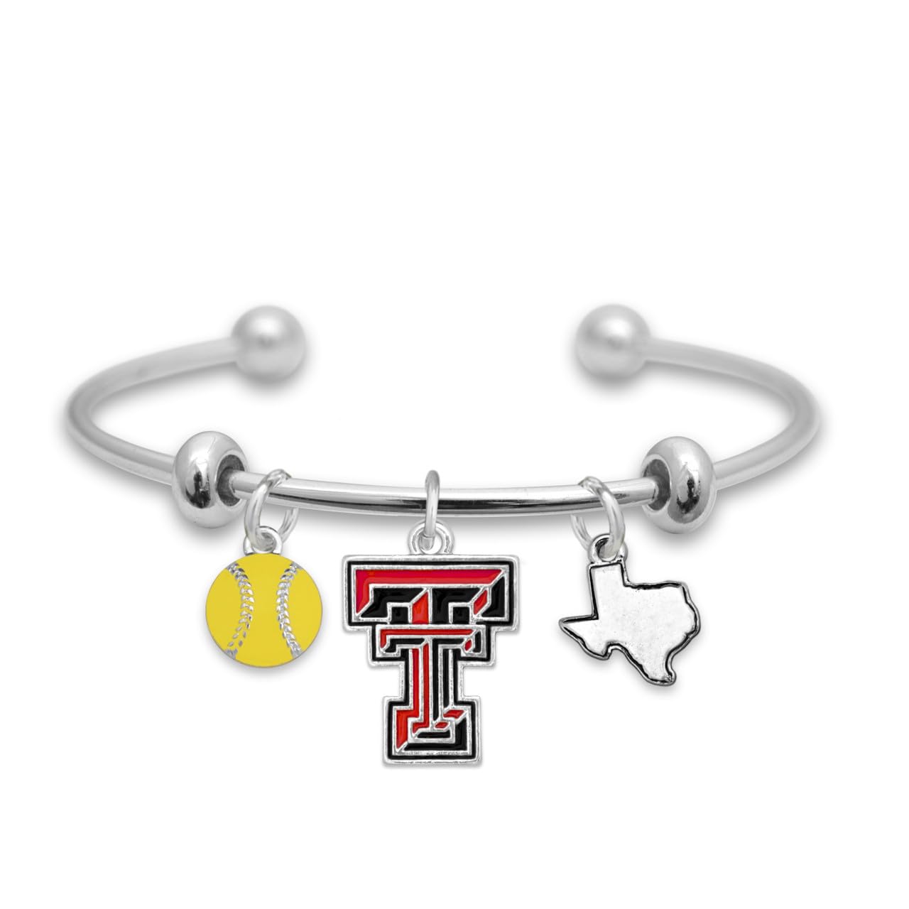From the Heart Texas Tech Red Raiders Softball Accent Charm Team Traditions Cuff Bracelet with Team Color Logo, Softball and State Accent Charm Officially Licensed Jewelry Fan TTU