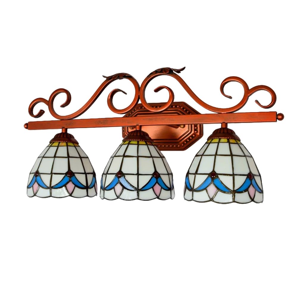 3-Light Tiffany Style Bathroom Vanity Light Stained Glass Wall Sconce
