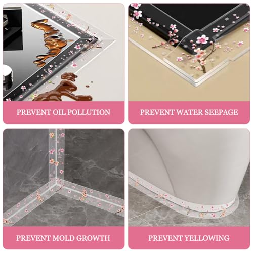 2-Rollen-Ecke-Caulk-Streifen, klares Caulk-Band-selbstklebendes Streifen-PVC-wasserdichtes Dichtungsband Pfirsichblüten-Caulk-Dichtungsband für Küchenspüle-Ecke-Badezimmer-Badewanne-WC (Set #1)