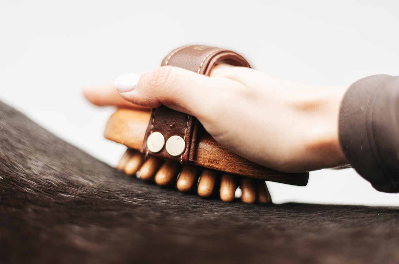 Massagestriegel – Pferdestriegel aus Holz mit stabilen Holznoppen & flexiblem Gummikissen – für Massage, Durchblutung, Wellness-Pflege & Fellpflege bei Pferd & Pony