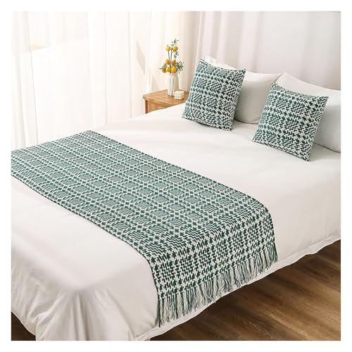 Bufanda para Cama, Camino de Cama Punto Color sólido tamaño King, Bufandas Estilo Moderno for decoración Ropa con Funda Hotel en casa(Green,50x50cm Pillowcases)