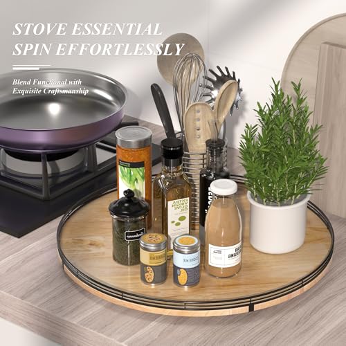 Image of 24 inch Lazy Susan Oak Wood Turntable Organizer for Cabinet, Farmhouse Round Wooden Large Lazy Susan Organization and Storage for Dining Table, Pantry, Kitchen, Countertop, Cupboard, Home Decor