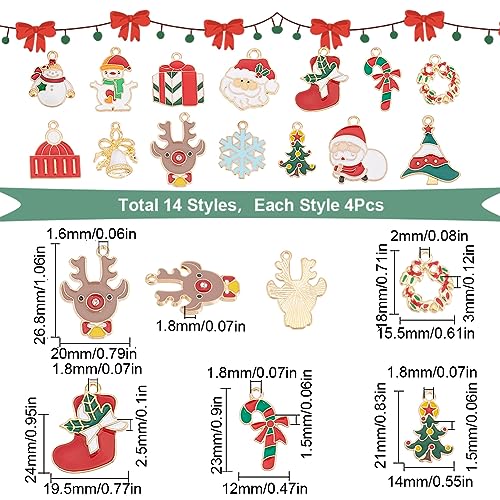 SUNNYCLUE 1 Box 56Pcs 14 Styles Christmas Charms Bulk Xmas Charm Winter Wreath Snowman Snowflake Tree Santa Claus Holiday Candy Cane Charm for jewellery Making Charms DIY Necklace Earring Adults Craft - Image 2