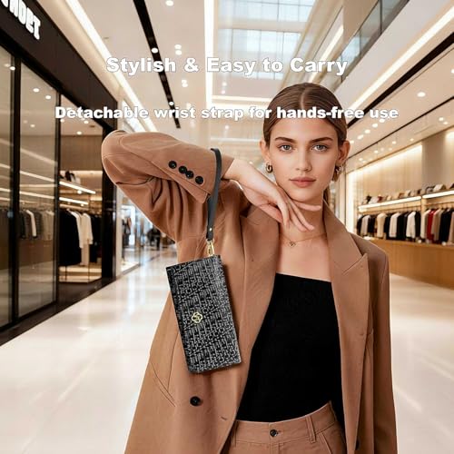Image of Womens Wallet, RFID Blocking Wristlet Wallets for Women, Large Capacity Leather Clutch Purse for Ladies Daily Use and Travel, Card & Phone Holder - Black