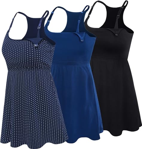 Image of SUIEK Cotton Maternity Nursing Tank Tops with Bralette Breastfeeding Shirts Pregnancy Clothes