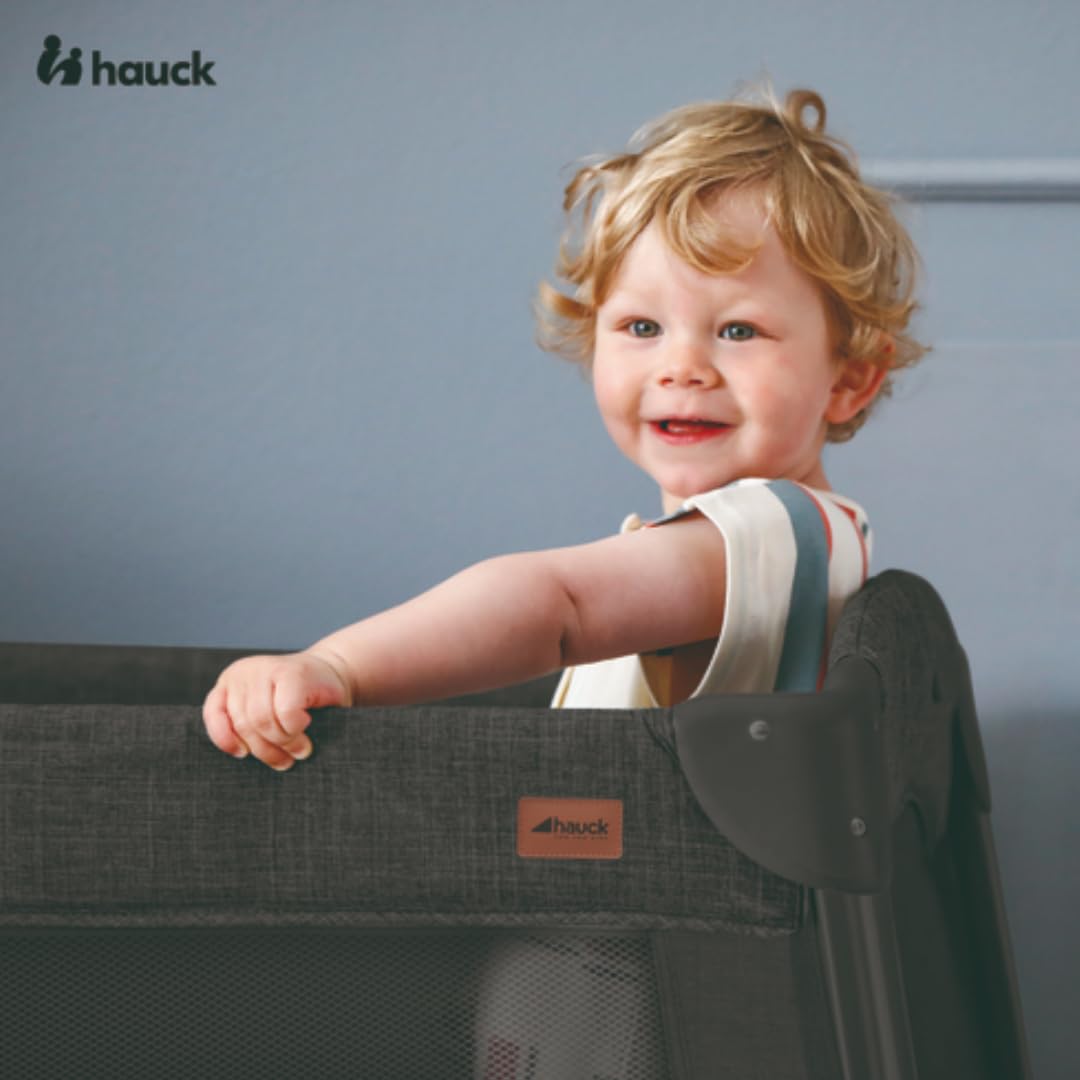 hauck Parque Cuna de Viaje Bebe Play N Relax, Cuna Parque Bebe Plegable con Doble Altura Recién Nacidos, Cambiador y Ruedas - Gris