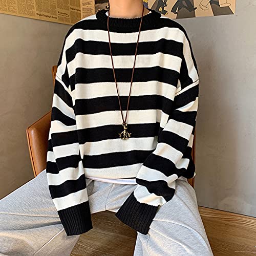 Men Casual Long Sleeve Striped Sweaters Oversized Knit Pullover Autumn Winter Fashion Sweater Jumpers Tops3