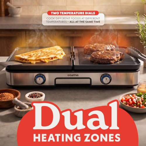 Gourmia 3-in-1 Indoor Grill & Griddle Electric Combo – Dual Independent Cooking Zones, Reversible Nonstick Ceramic Plates, XL Cooking Surface, 250–400°F Adjustable Temp, Dishwasher Safe - Image 5