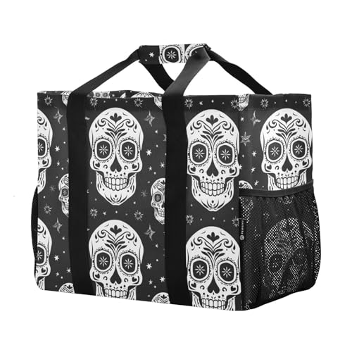 ALAZA Dia De Los Day Of The Dead Muertos Skull Flower Seamless Waterproof Beach Tote Bags2