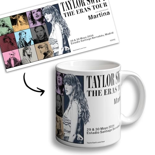 OOPS ORIGINALOOPS.COM Swiftea mug - PERSONALÍZALO CON NOMBRE - Taza Taylor - para l@s más Switieas - Discografía como libros. (mug ERAS personalizado)