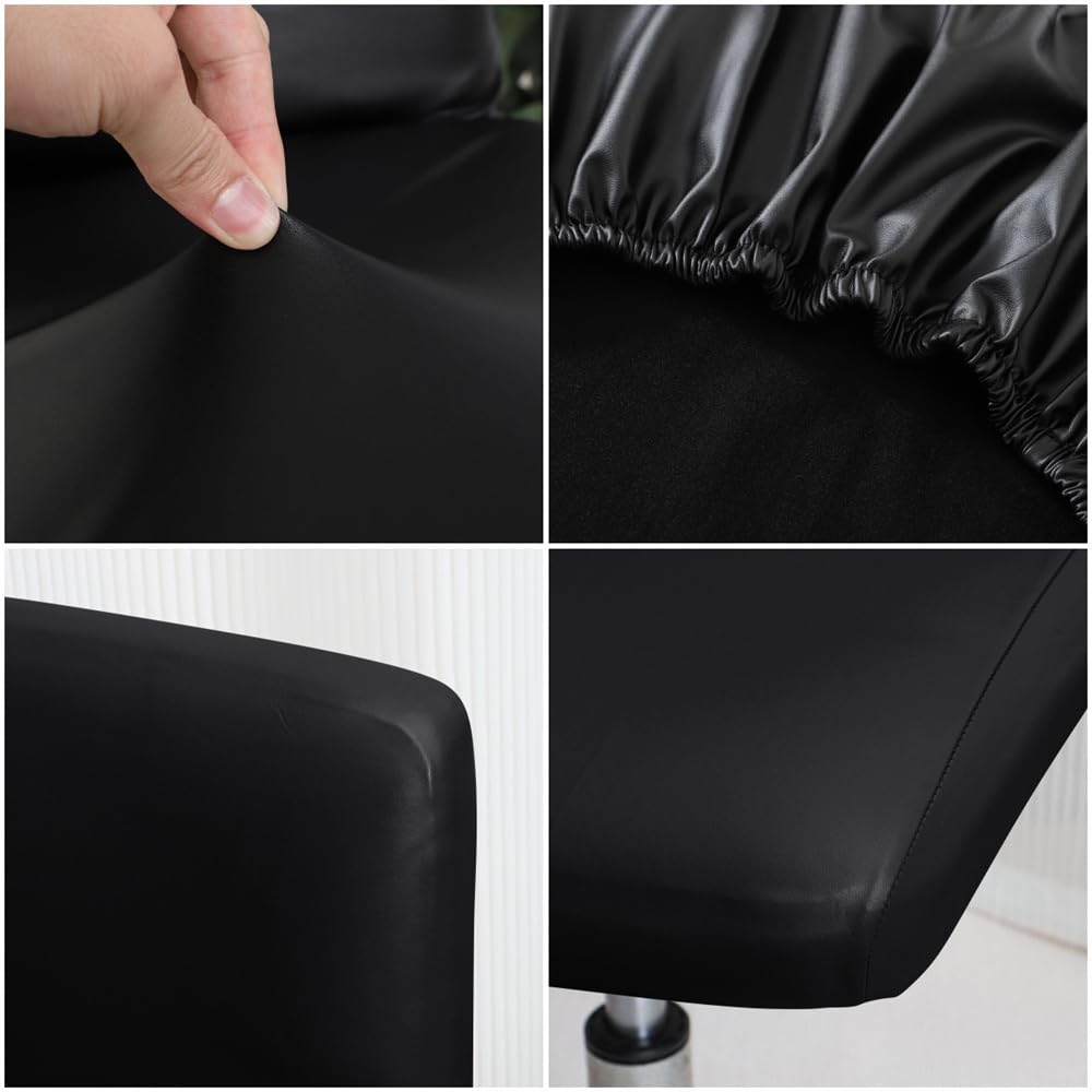 Fansu Fundas para Taburetes de Bar de Cuero PU Impermeable con Respaldo, Fundas Elástico para Silla de Comedor, Extraíbles y Lavables Fundas Taburete Altos Silla Giratoria (Negro,6 Piezas)