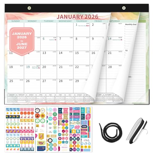 Image of Ospelelf Magnetic Calendar 2026-2027 for Refrigerator, Desk Wall Calendar, January 2026 - June 2027, Monthly Large Planner Pad with Plastic Cover 17 inch X 12 inch Multicolor