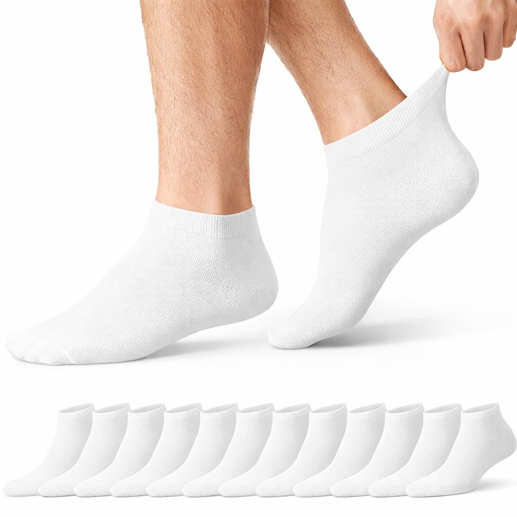 Prohike Trainer Socks, Cotton Rich, Breathable, Cushioned, Ankle Length, for Running, Gym & Everyday Wear, 12 Pairs, Men & Women (White 6-11 (Men))