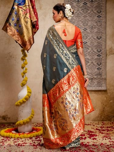 Image of SIRIL Women's Paithani jacquard Silk Saree |Chandrakor Paithani jacquard Saree With Unstitched Blouse Piece