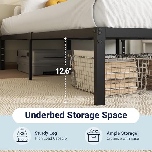 Image of Allewie Full Size Bed Frame, 14 inch Metal Platform Beds with Storage Space, No Box Spring Needed and Easy Assembly, Black