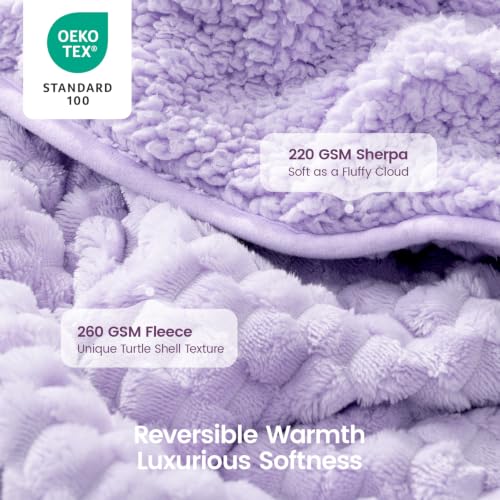 Image of Super Fuzzy Soft Fleece Sherpa Weighted Blanket 15 lbs for Adults, 3D Imitation Turtle Shell Luxury Weighted Throw for Better Sleep, Dual Sided Cozy Heavy Blankets for Couch Bed, Lavender, 60 inch x 80 inch
