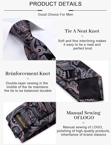 Image of DiBanGu Silk Floral Ties for Men Woven Paisley Necktie and Tie Clip Handkerchief Cufflinks Set for Party Wedding
