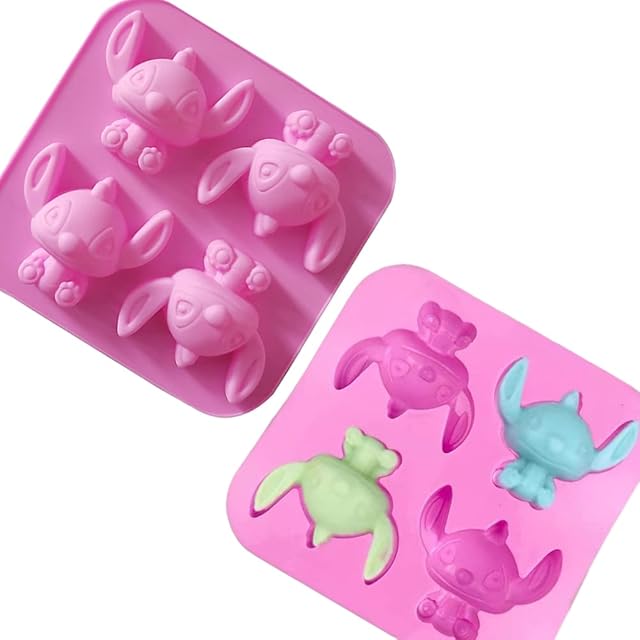 Funwaretech® Silicone Chocolate Mould, Cartoon Stitch Shaped Non-Stick Baking Moulds, 4 Cavities DIY Cake Topper Moulding Fondant Chocolate Desserts Ice Candy Jelly Candles MouldsStitch