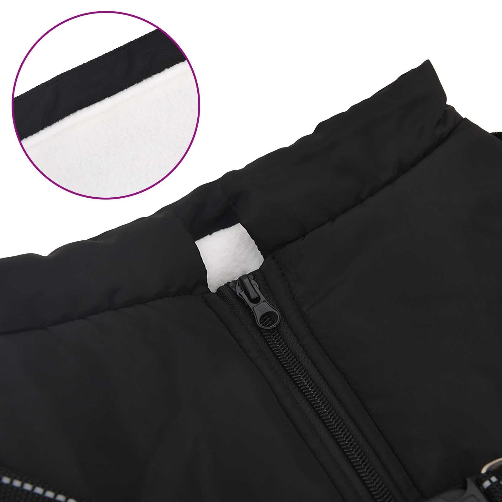Cappotto per cani nero L48 in pile e poliestere regolabile con strisce riflettenti per inverno e autunno, antivento, impermeabile, caldo, ideale per passeggiate, all'aperto e passeggiate