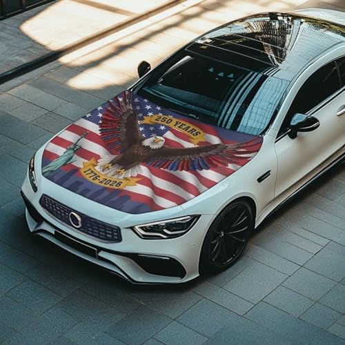 Image of Renewold 250th Anniversary USA Car Hood Cover Protector Hood Covers for Cars Spring Fall Summer Winter Hood Wrap Blanket Women Men Automotive Exterior Accessories Decor for Most Sedan Small SUV Truck