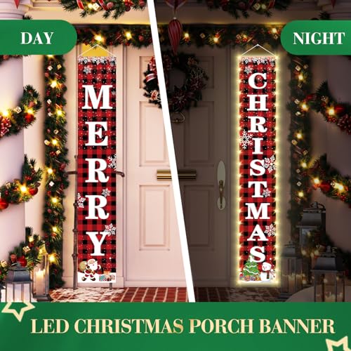 Kreyfer KRF56 71 X 12 Inches Merry Christmas Lighted Banner For Doorway Porch Yard, Festive Xmas Holiday Theme Decor Outdoor Indoor Front Door Wall Welcome Hanging Led Banner Door Sign Decorations Party Supplies thumb #2