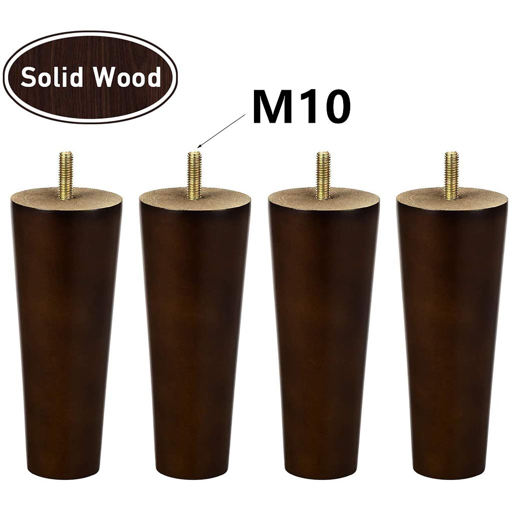 Confezione da 4 gambe per mobili in legno di noce massiccio, piedini di ricambio per divano, letto, armadio, filettatura M10, altezza 12 cm, durevoli, eleganti, facili da installare