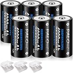 Rechargeable C Batteries Ni-MH 1.2V 4000mAh C Size Battery Cell with Storage Case, 6 Pack