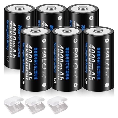 Palowextra Rechargeable C Batteries Ni-MH 1.2V 4000mAh C Size Battery Cell with Storage Case, 6 Pack Cover