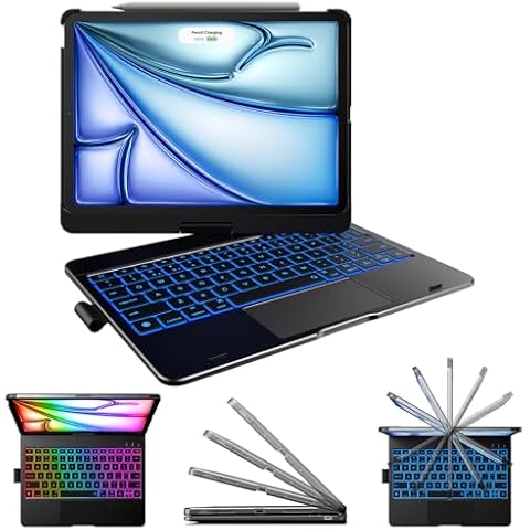 typecase Touch Keyboard Case for iPad Air 11-inch (2024 M2) & iPad Pro 11(4th/3rd/2nd/1st Gen):Multi-Touch Trackpad & 11 Colors Backlight & 360°Rotatable,Thin & Light for iPad Air 5th & 4th Gen,Black Cover