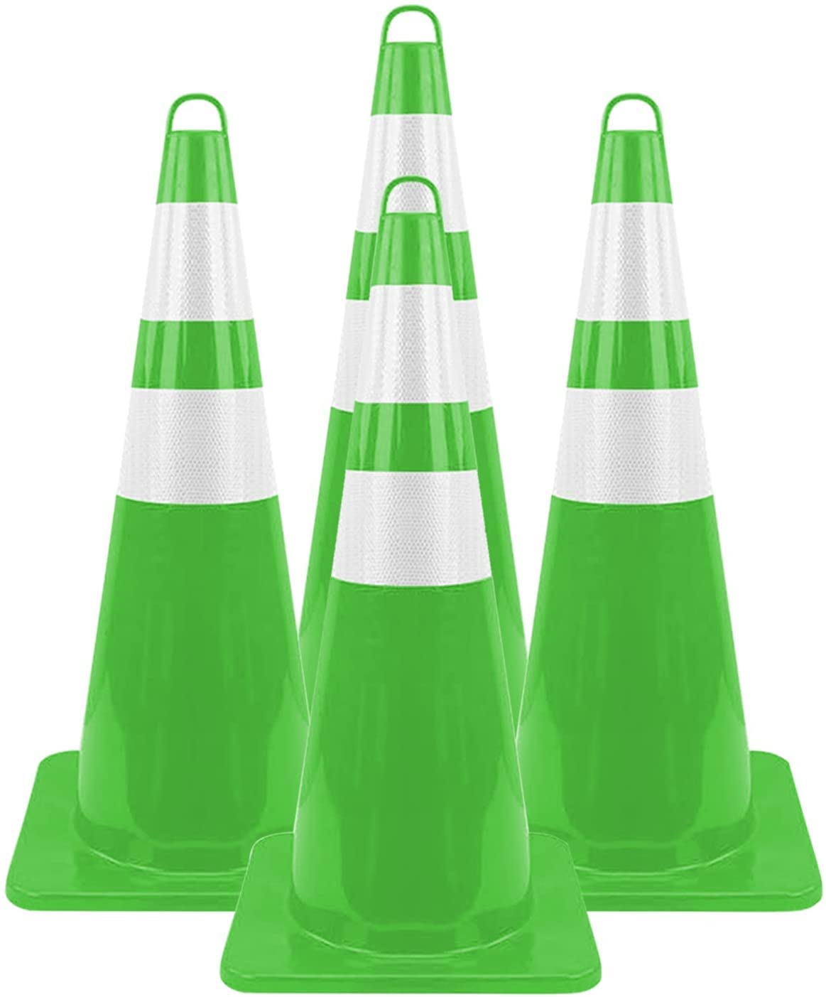 Cônes de sécurité portatifs en PVC Durable avec 2 Bandes réfléchissantes. Cônes lestés pour la sécurité routière. Convient aux allées et à la Formation à la Conduite (Lot de 4, Vert).