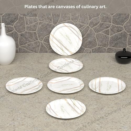 Image of Castleite Piccolo Melamine Plates Set of 6 - Break Resistant, Round Designer Plate for Eating or Serving in Home, Kitchen Use or Cafe, Stainless (Rosin Cream, Quarter Plate 6 Pcs)