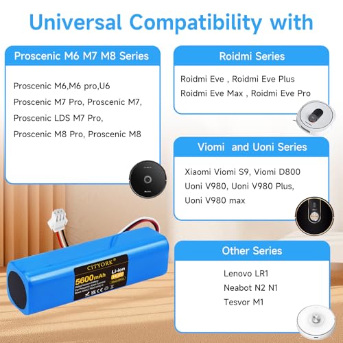 CITYORK 5600mAh Li-Ion Ersatz Akku für Proscenic M7 Pro M8 Pro/Roidmi Eve Plus/Lydsto R1 / Viomi S9 / Uoni V980 Plus, Akku für Neabot N2 N1 / Tesvor M1 Staubsauger Ersatzakku