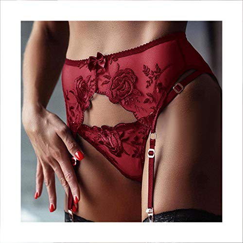 HANRUO Lencería sexy de mujer encaje ligas ligeras de liga transparente ropa interior ajustable cinturón de cintura doble lactancia para medias (Color : Red)