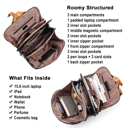 Image of CLUCI Leather Backpack for Women, 15.6 inch Laptop Bag, Large Genuine Work Backpack Travel Back