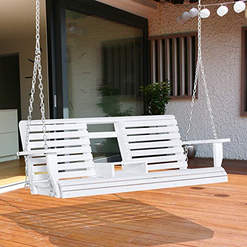image for Outsunny 3-Seater Wooden Porch Swing Bench with Folding Coffee Table, 