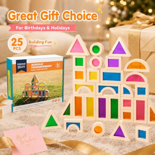 Image of Rainbow Acrylic Blocks, 25 PCS Translucent Light Table Building Set | Montessori Sensory Toys Translucent Colorful Stacking Blocks STEM Learning Educational Toys for Toddlers Preschool Boys Girls