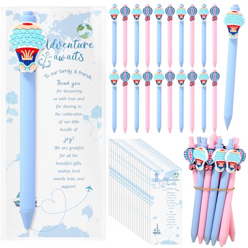 Sayglossy 30 Set Hot Air Balloon Pens Let The Adventure Begin Party Favors Ballpoint Pens and Adventure Awaits Cards Travel Themed Christmas Party Supplies