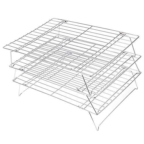 Qukaim Estante de refrigeración de 3 niveles, estante plegable para hornear con patas plegables para galletas y pasteles, rejilla de refrigeración antiadherente para hornear y asar en la cocina,