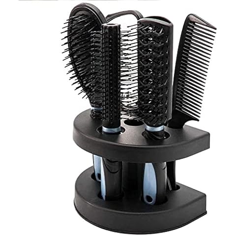 5Pcs Hair Comb Brush Set with Mirror Hairbrush Holder Professional Massage Combs Cosmetics Hair Styling Tools Sets for Women Ladies Adults Kids (Blue) Cover