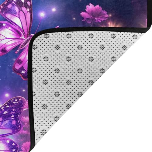 Tapis vintage salon anti-glisse style ferme papillon violet