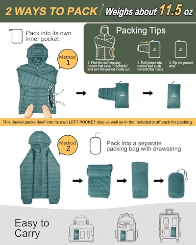 Image of Outdoor Ventures Women's Packable Lightweight Full-Zip Puffer Jacket with Hood Quilted Winter Coat
