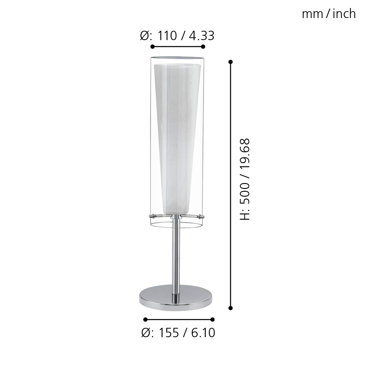 Eglo Lampe de chevet Pinto, lampe de table à poser en acier chromé, verre