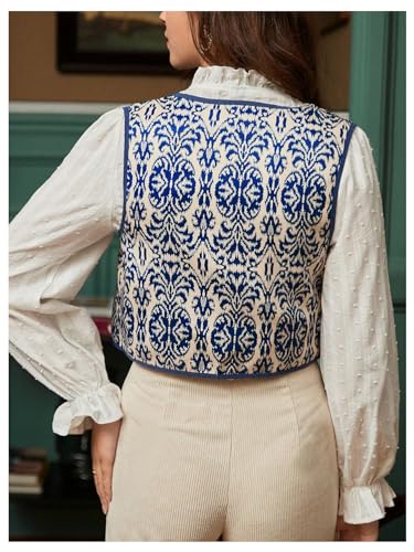 WDIRARA Women's Boho Print Tie Front Sleeveless Tank Top Vintage Vest Top Waistcoat2