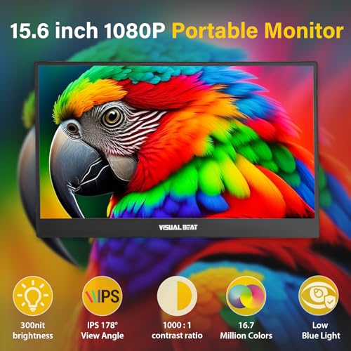 Image of Portable Monitor 15.6'' 1080P FHD USB-C HDMI Computer Display IPS HDR VESA w /Smart Cover Dual Speakers for Laptop PC Mac Phone PS4 /5 Xbox