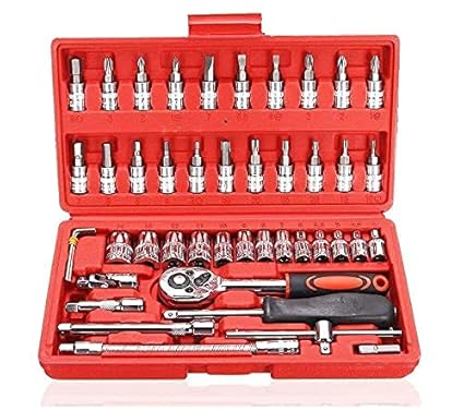 JAWL 46 Piece 1/4-inch Screwdriver Drive Socket And Bit Set Combination with Reversible Ratchet Wrench Tools Kit for Auto Repairing & Household with Storage Case.